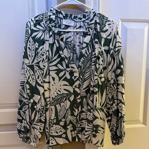 Dress Forum Green and White Leaf Print Blouse